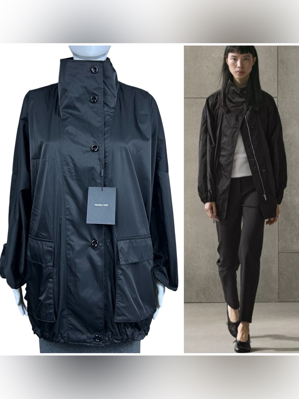 Massimo Dutti Womens High Neck Bomber Puff Jacket Size S Pockets Oversized